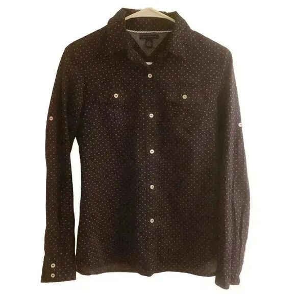 Tommy Hilfiger Women’s Navy/Red Polka Dot Cotton Fitted Button Down Shirt - Picture 1 of 13